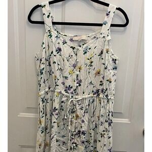 Loft Floral High Low Sundress Ruffle Button Tie Waist Midi Multicolor Size 14